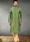Green Colour New Design Jacquard Silk Brocade Festive Wear Latest Kurta Pajama Mens Collection 1219-1010